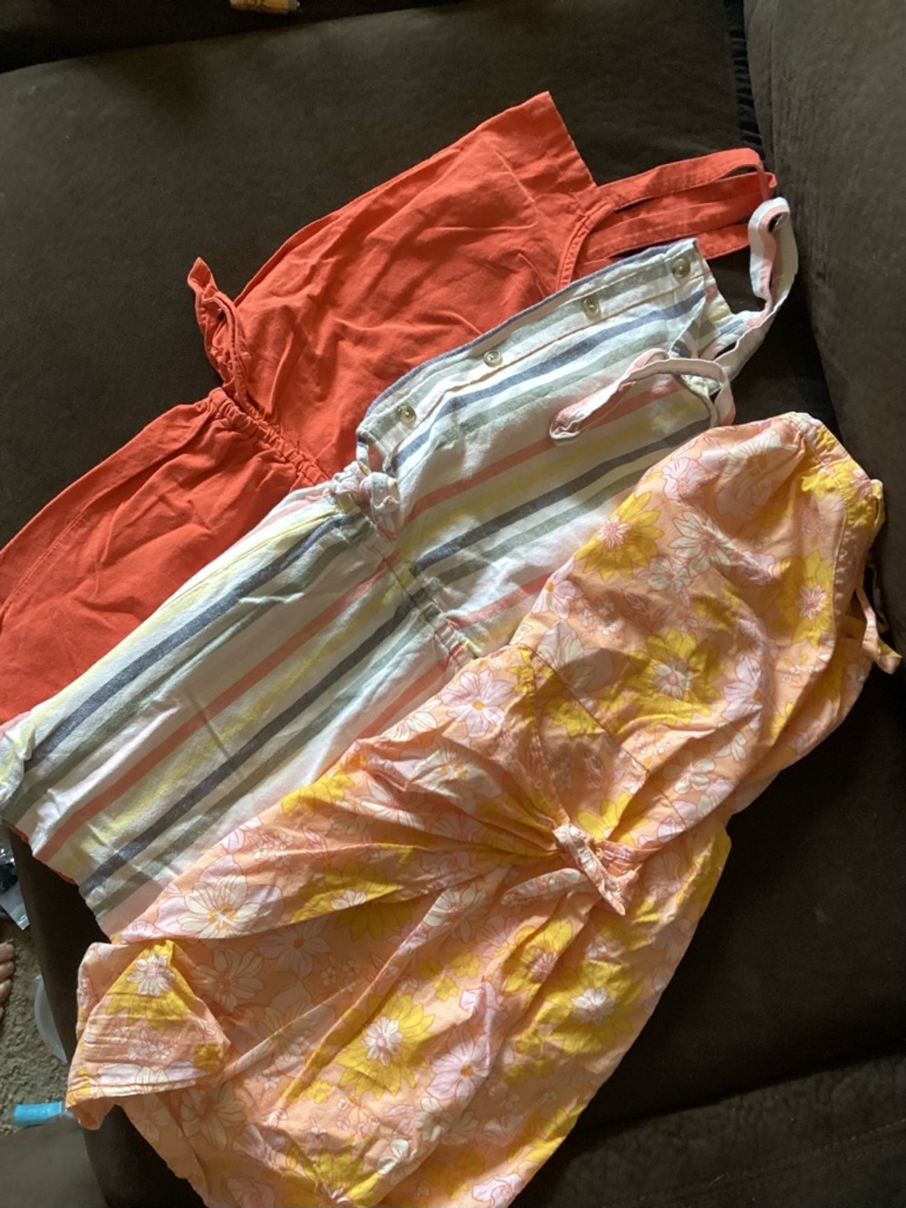 Old Navy Girls' Coral, Yellow & Multicolor Striped Romper Set